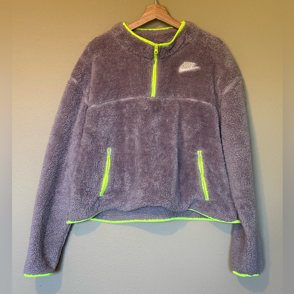 Nike Women’s Grey 1/4 Zip Fleece With Contrast Neon Detail Size 2X - Picture 2 of 10